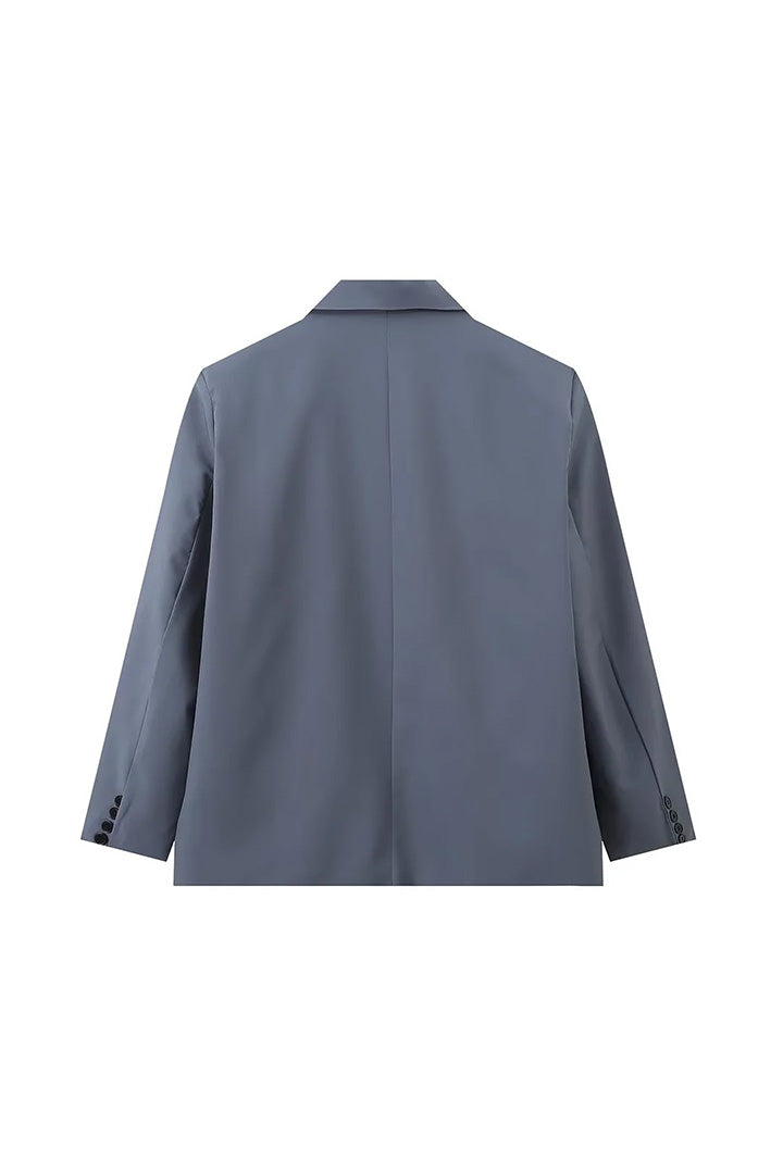 Oversized Side Slit Blazer Steel Blue-ROVOLE