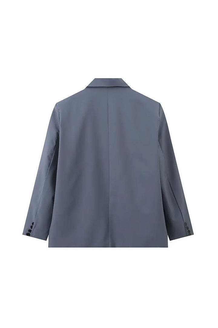 Oversized Side Slit Blazer Steel Blue-ROVOLE