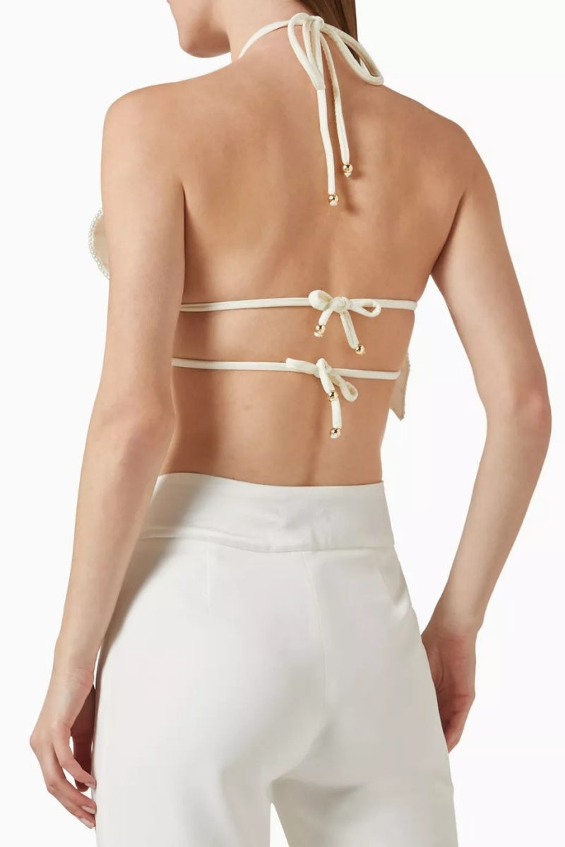 Flowers Pearl Embellished Top-ROVOLE