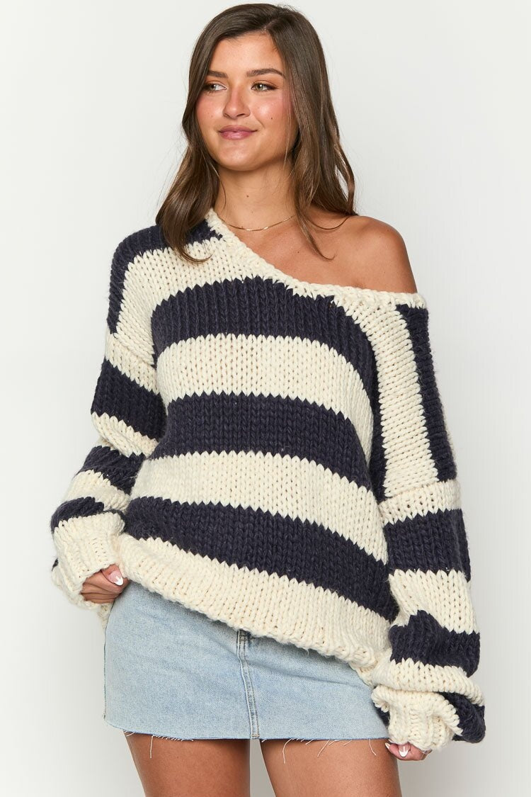 Off-shoulder Striped Sweater-ROVOLE