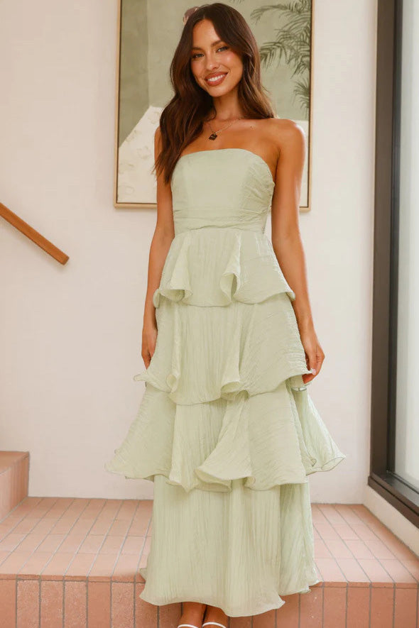 Sexy Chic Strapless Backless Tiered Midi Dress-ROVOLE