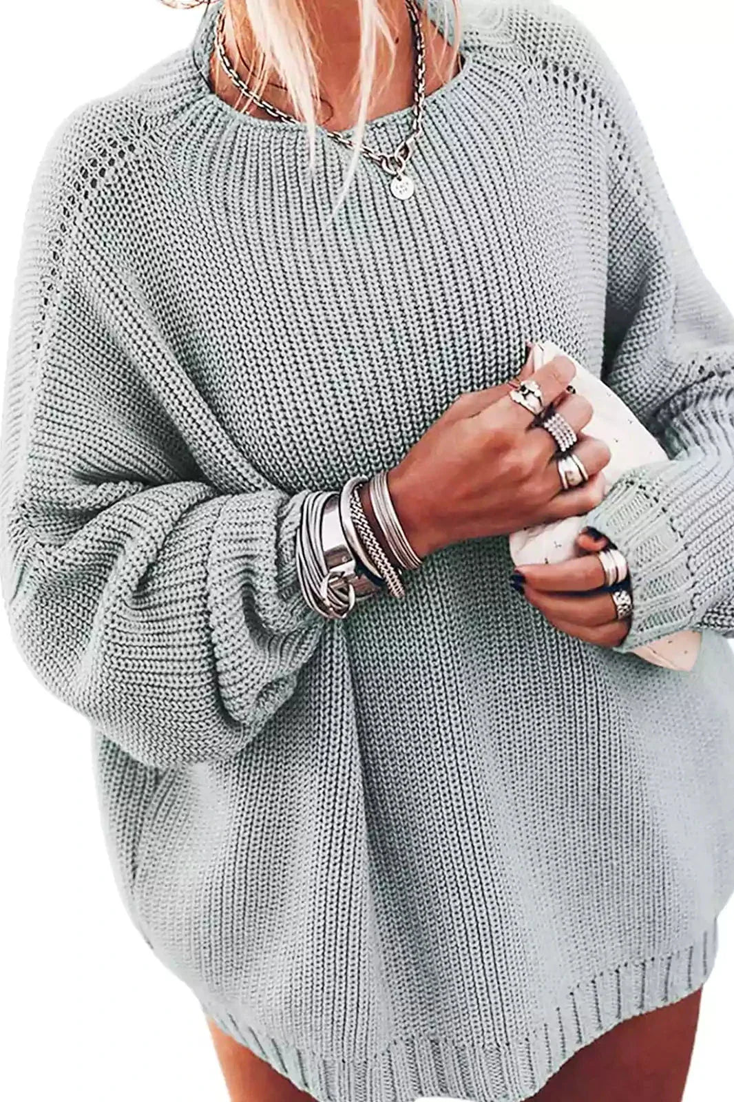 Oversized Knit Batwing Sweater & Ruffled Mini Skirt Set-ROVOLE