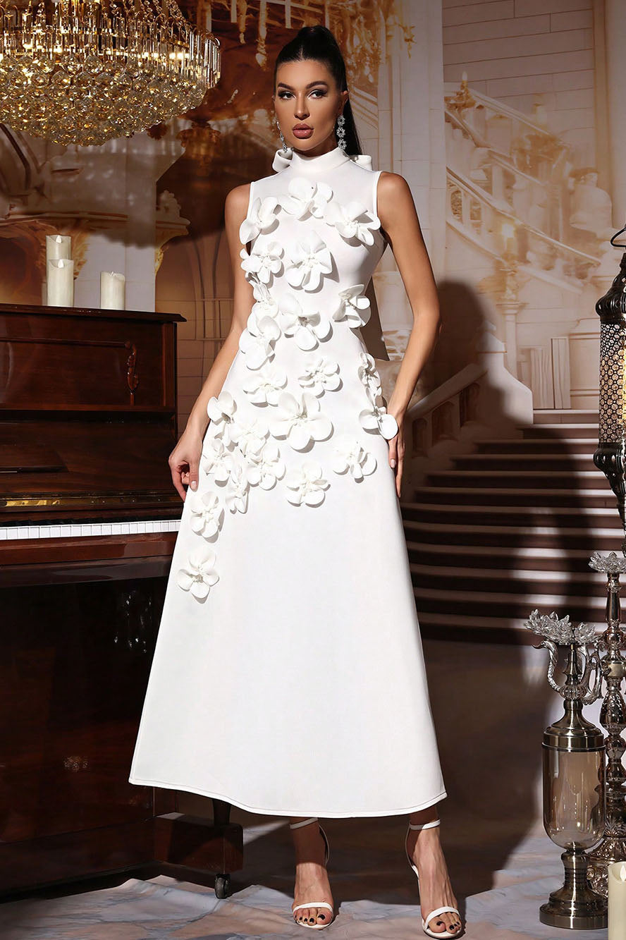 Ethel Flower Embellished Sleeveless Maxi Dress-ROVOLE