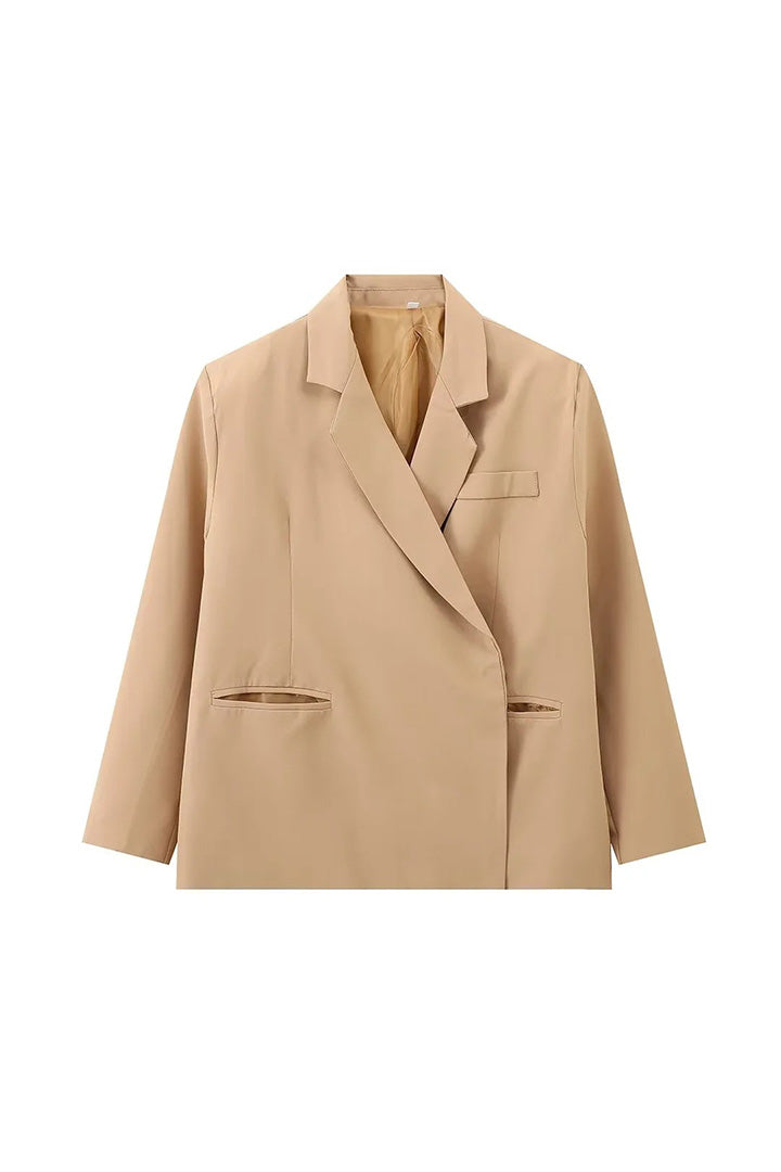 Oversized Side Slit Blazer Steel Blue-ROVOLE