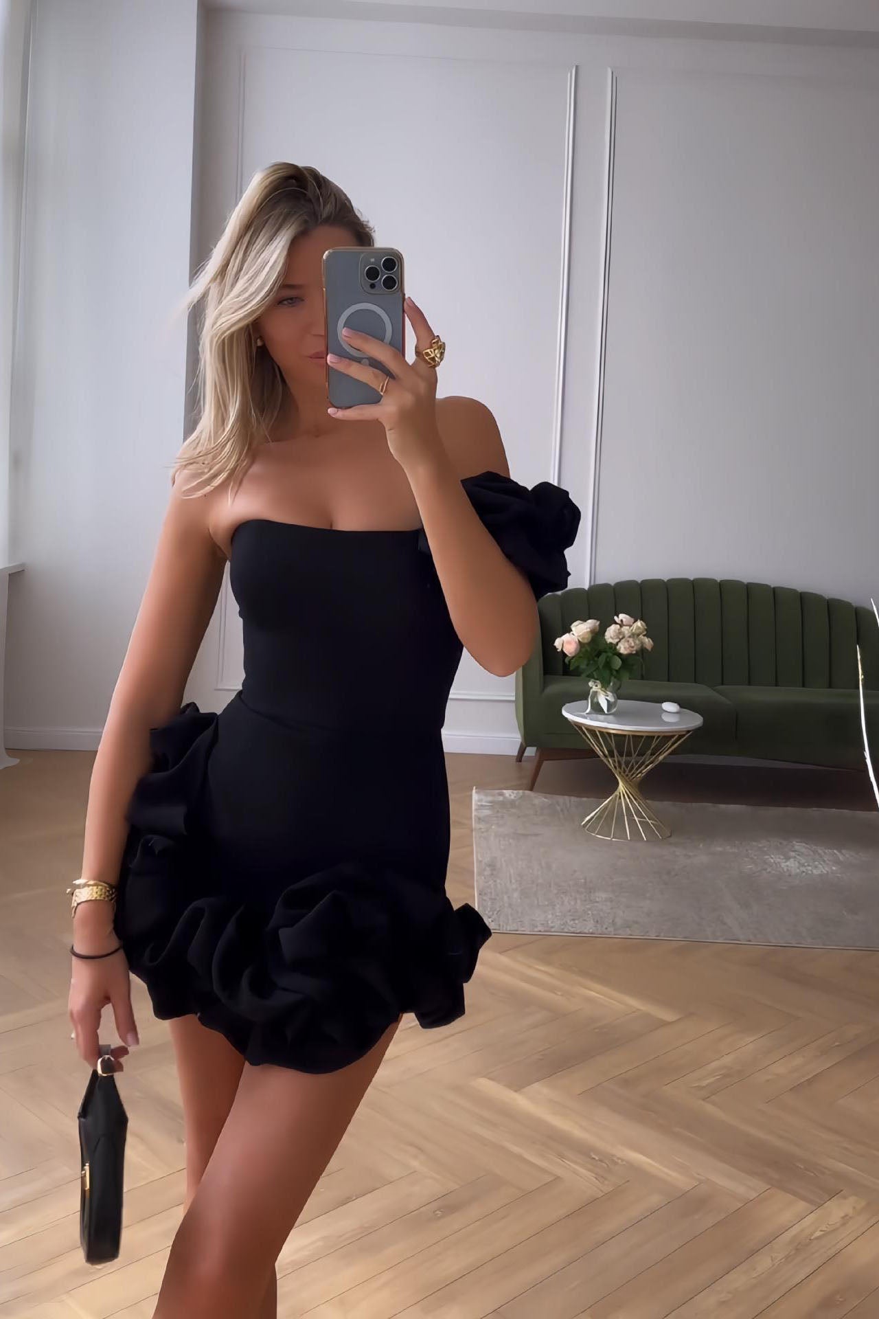 Romantic Tulip Waist Strapless Mini Dress-ROVOLE