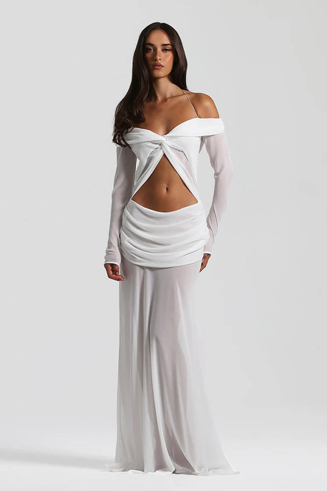 Moonlit Grace Off-Shoulder Dress-ROVOLE