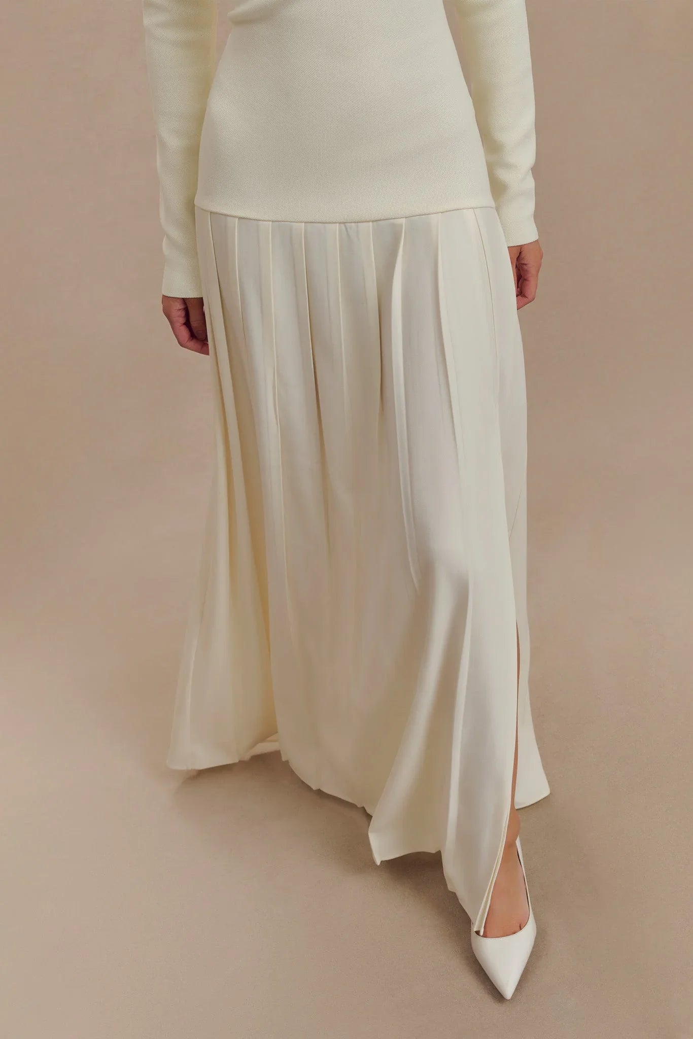 Knit Off Shoulder Maxi Dress - Ivory-ROVOLE