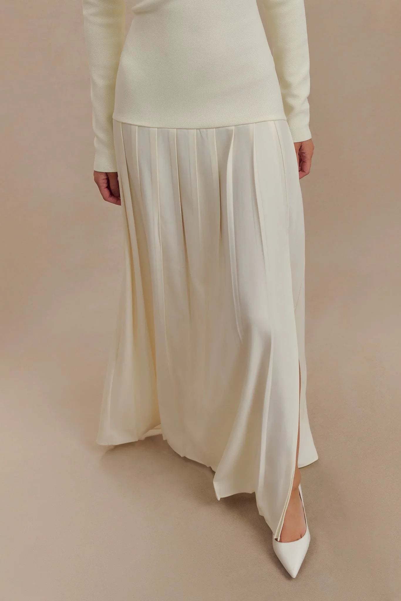 Knit Off Shoulder Maxi Dress - Ivory-ROVOLE