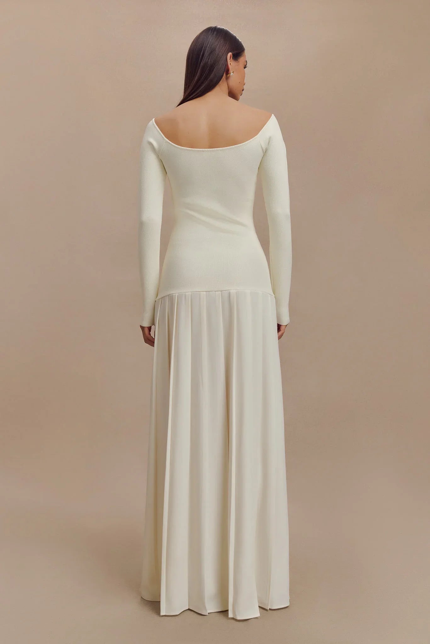 Knit Off Shoulder Maxi Dress - Ivory-ROVOLE