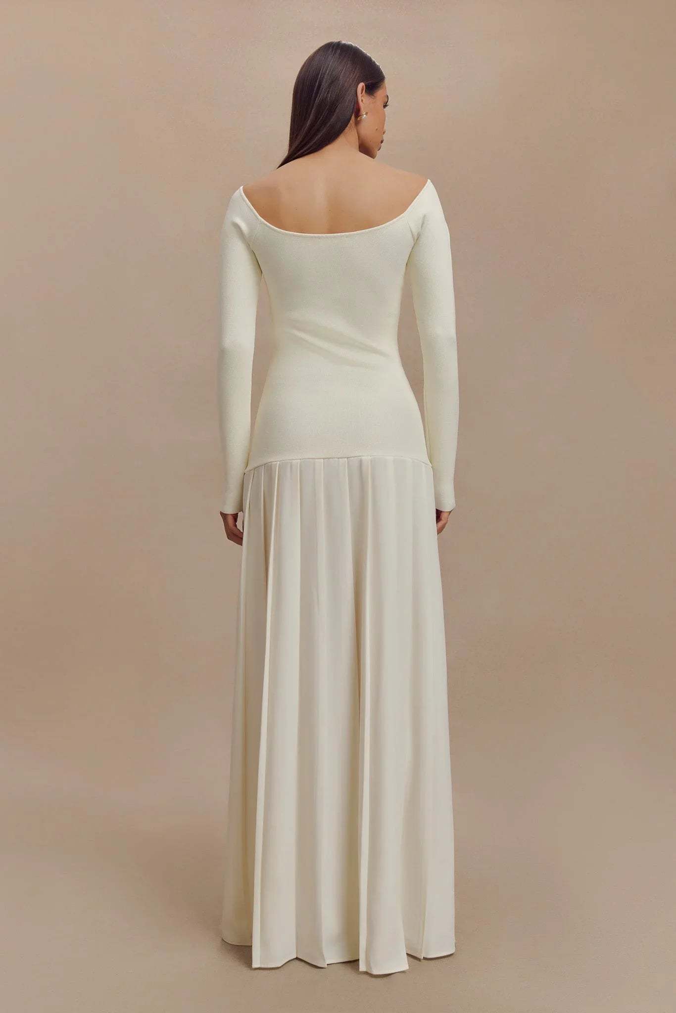Knit Off Shoulder Maxi Dress - Ivory-ROVOLE