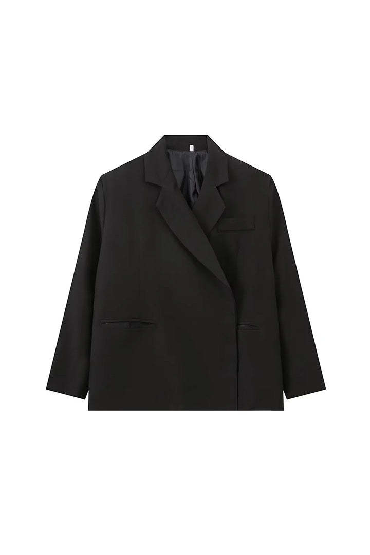 Oversized Side Slit Blazer Steel Blue-ROVOLE