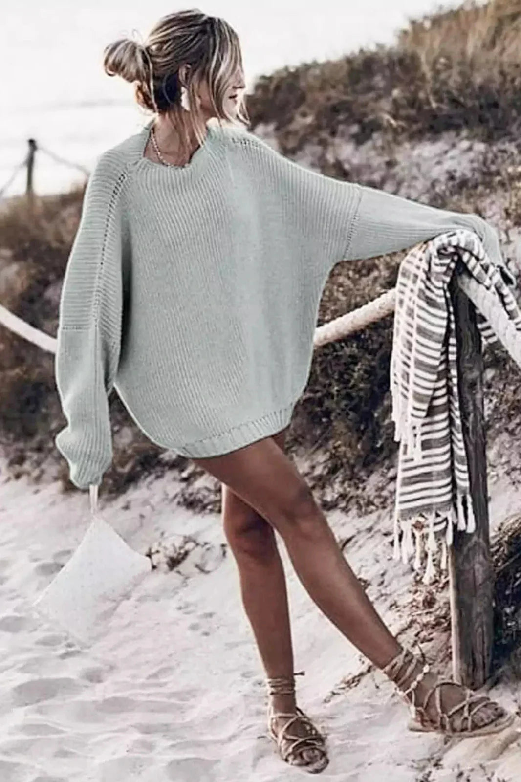 Oversized Knit Batwing Sweater & Ruffled Mini Skirt Set-ROVOLE