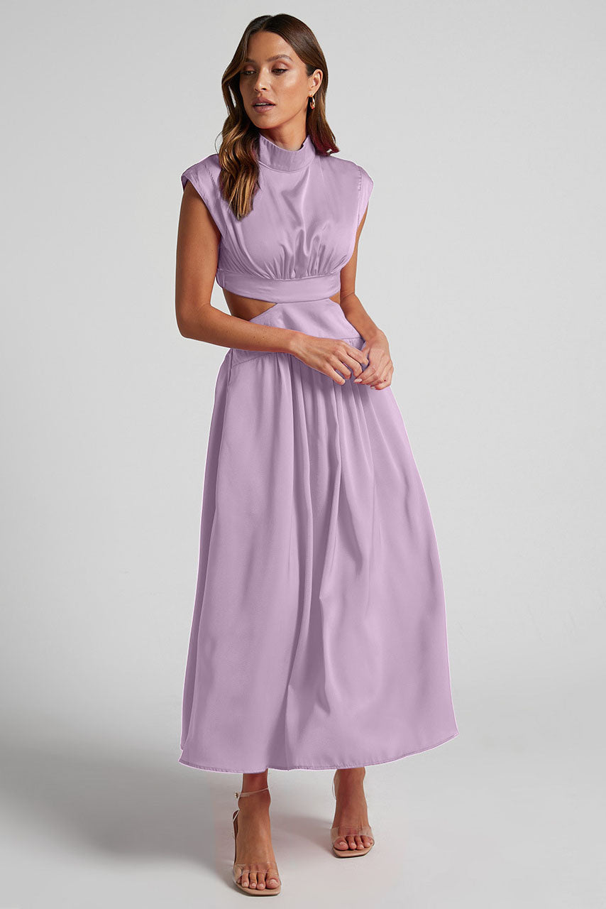 Cutout Waist Pocketed Vacation Midi Dress-ROVOLE