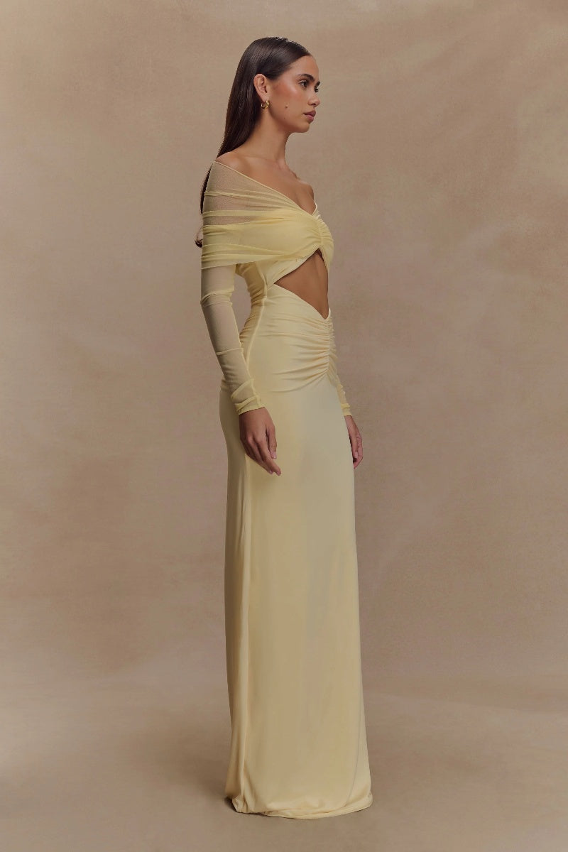 Slinky And Mesh Maxi Dress-ROVOLE