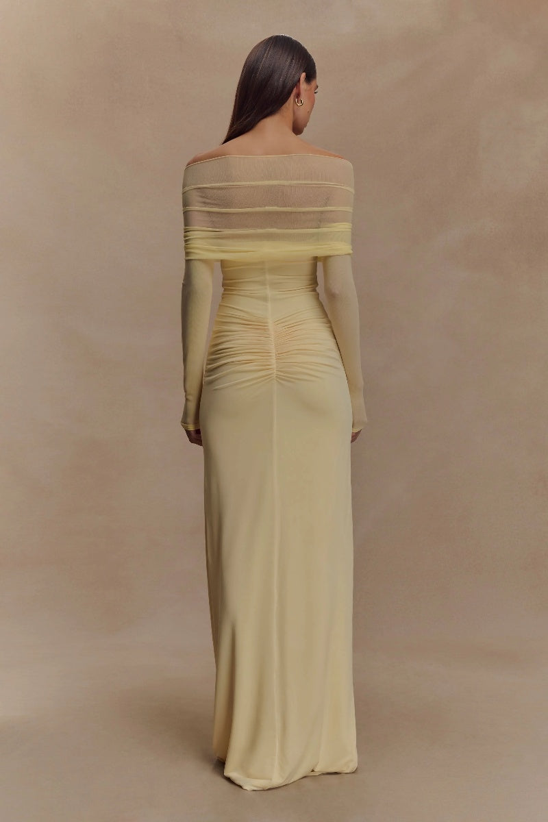 Slinky And Mesh Maxi Dress-ROVOLE