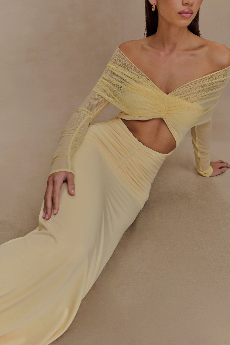 Slinky And Mesh Maxi Dress-ROVOLE