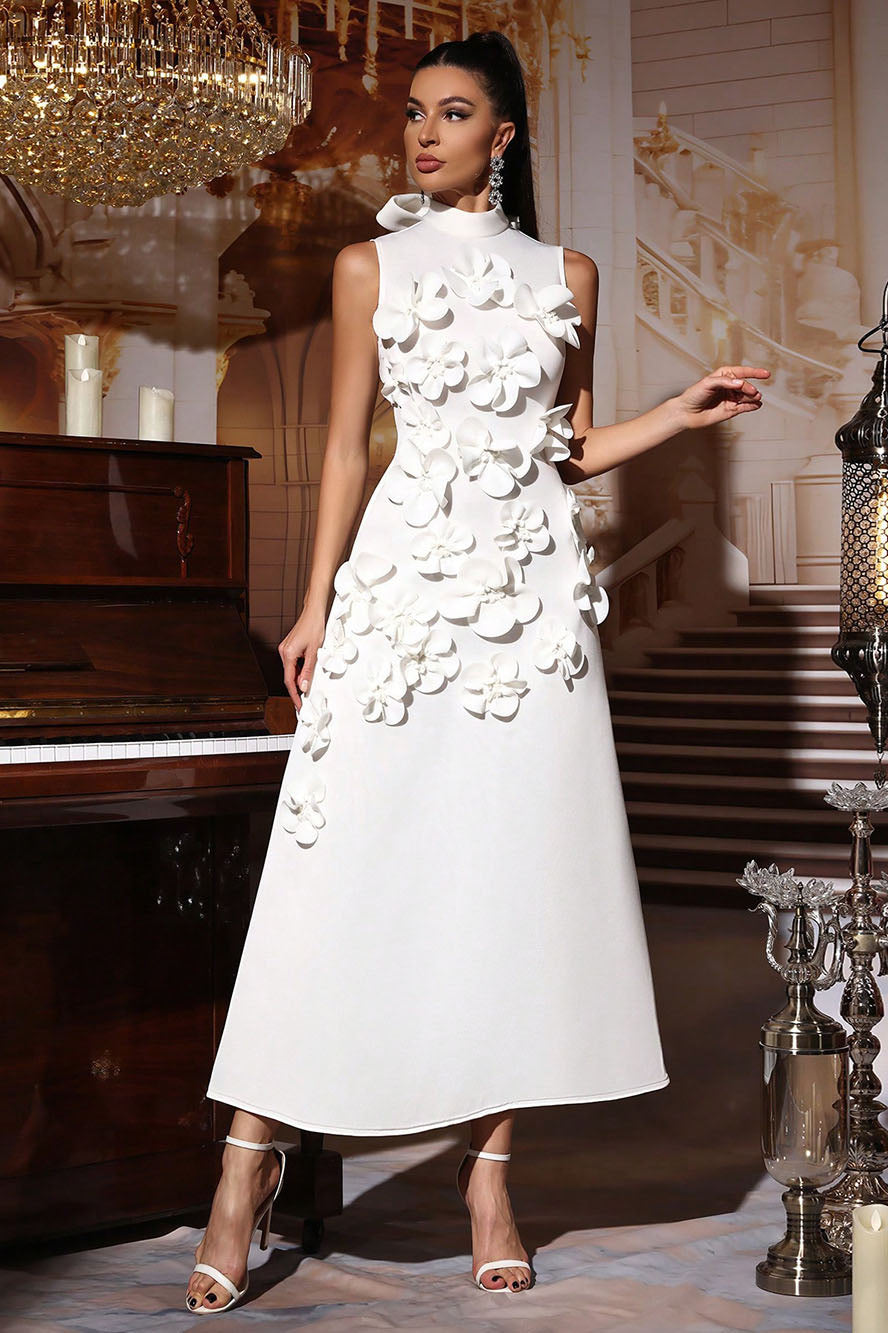 Ethel Flower Embellished Sleeveless Maxi Dress-ROVOLE