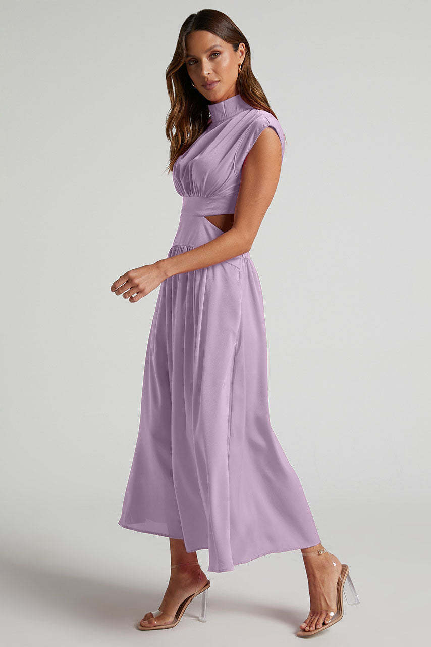Cutout Waist Pocketed Vacation Midi Dress-ROVOLE