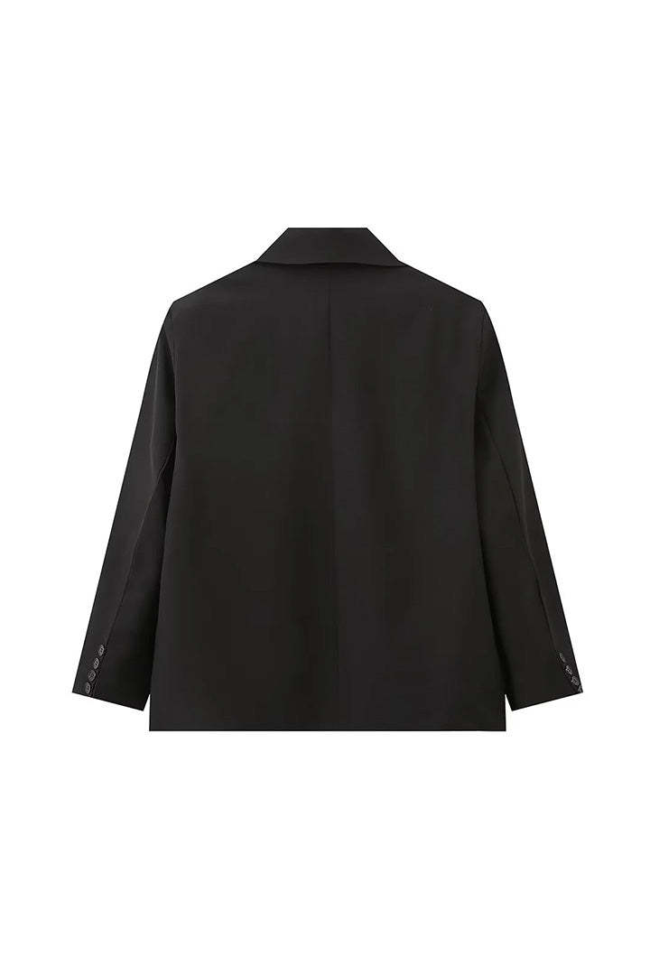 Oversized Side Slit Blazer Steel Blue-ROVOLE