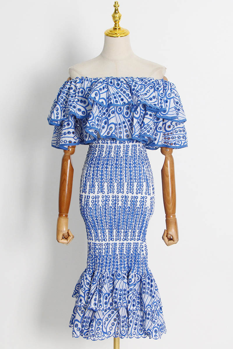 Dolly Embroidered Lace Tiered Ruffle Maxi Dress Set-ROVOLE