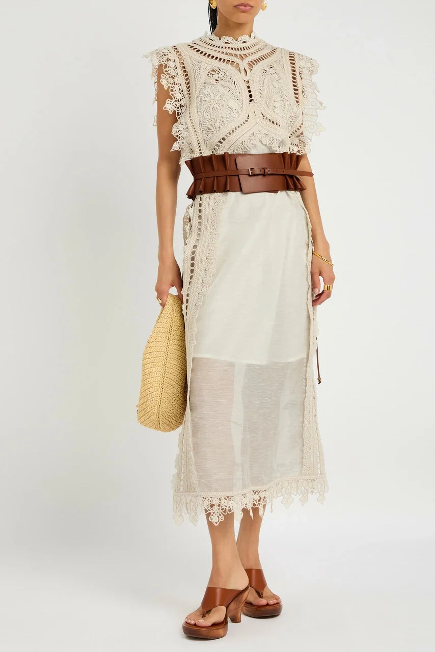 Woven Hollow Organza Maxi Dress-ROVOLE