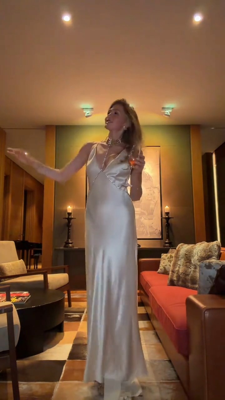 Satin Rhinestone Choker  Maxi Dress