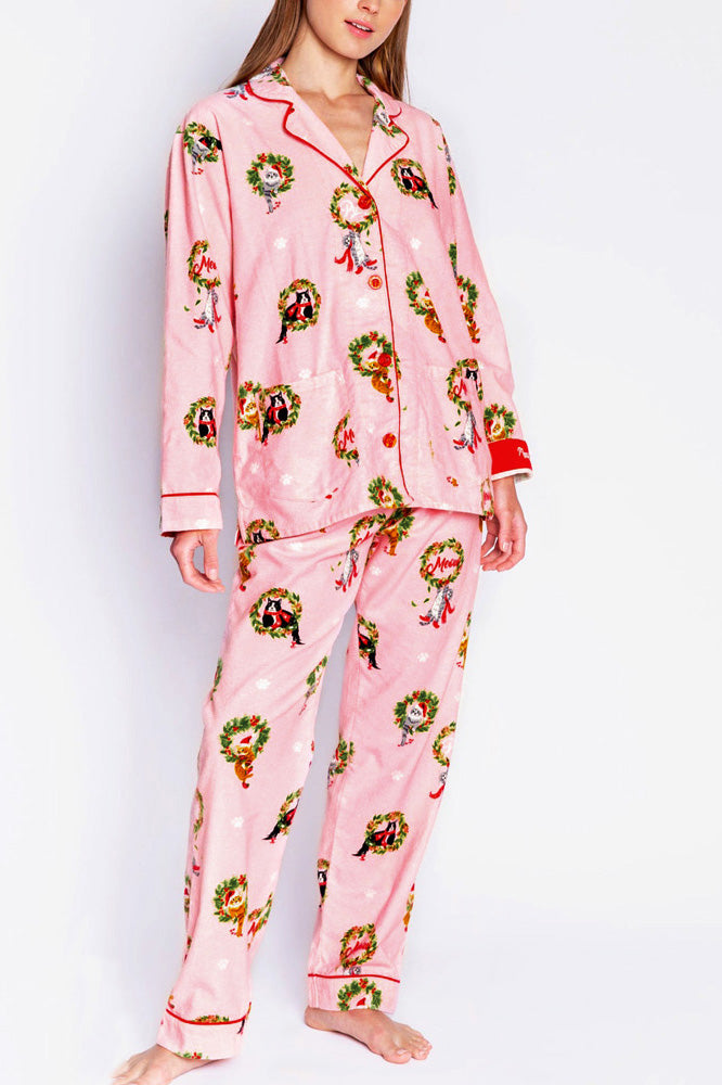 Kitten Wreath Print Pajama Set-ROVOLE