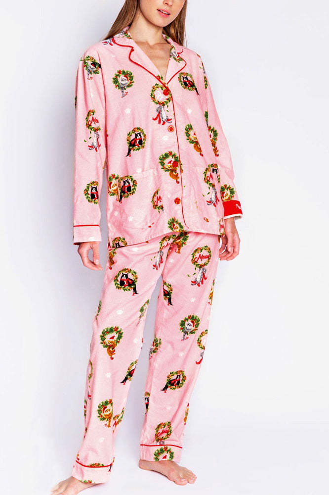 Kitten Wreath Print Pajama Set-ROVOLE