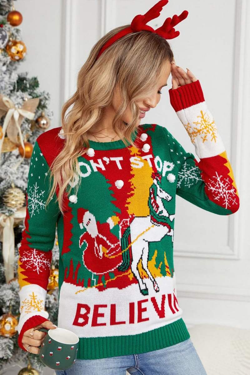 SANTA AND REINDEER SLEIGH KNIT SWEATER-ROVOLE