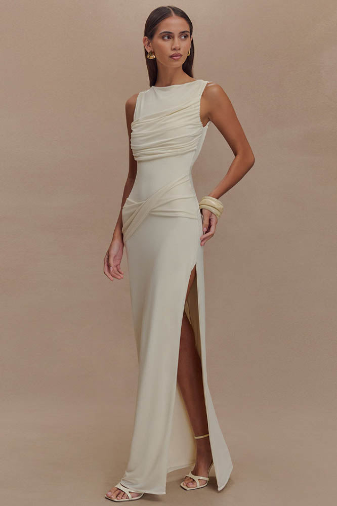 Serene Trace Backless Midi Dress-ROVOLE