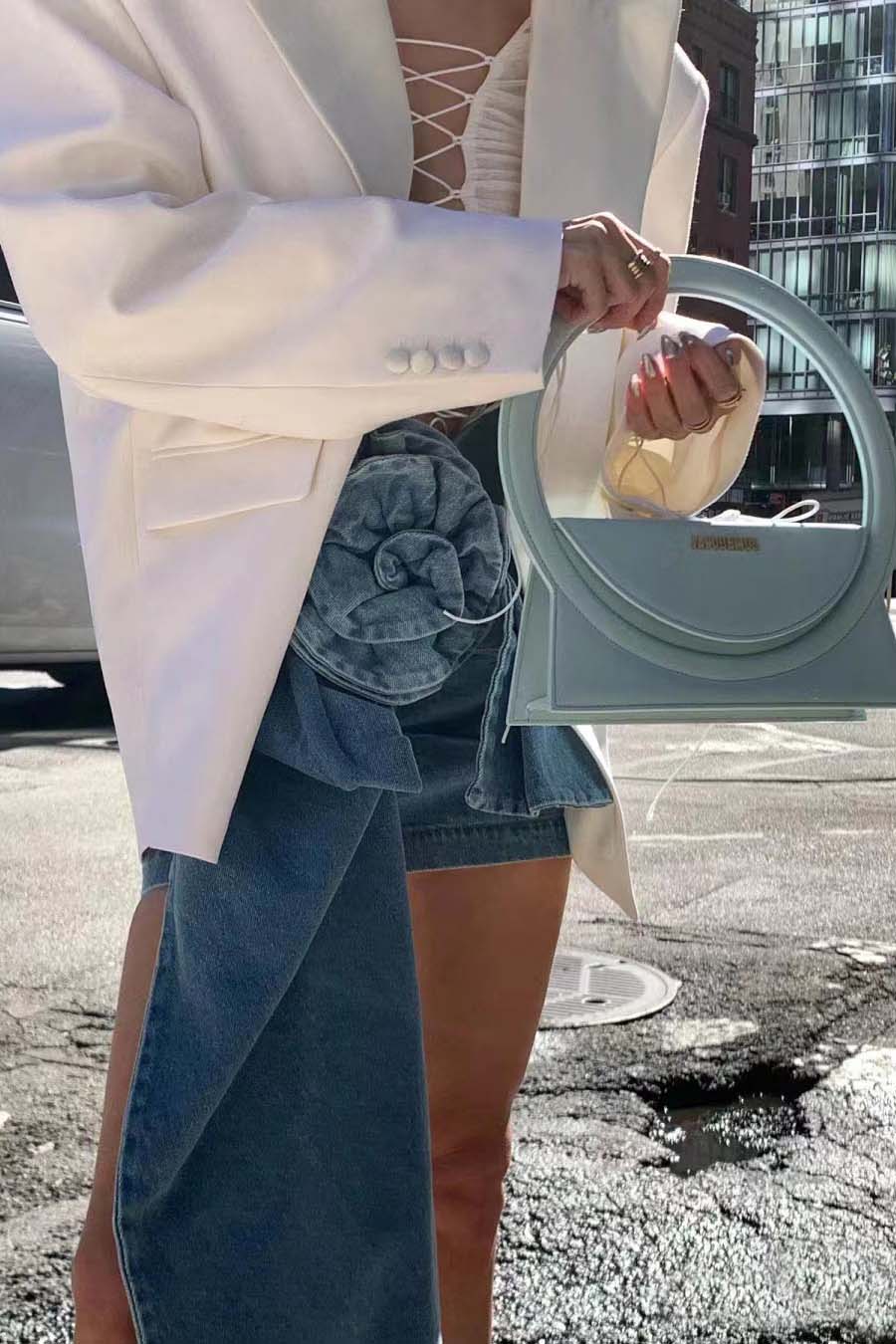 Denim Mini Skirt With 3D Roses-ROVOLE