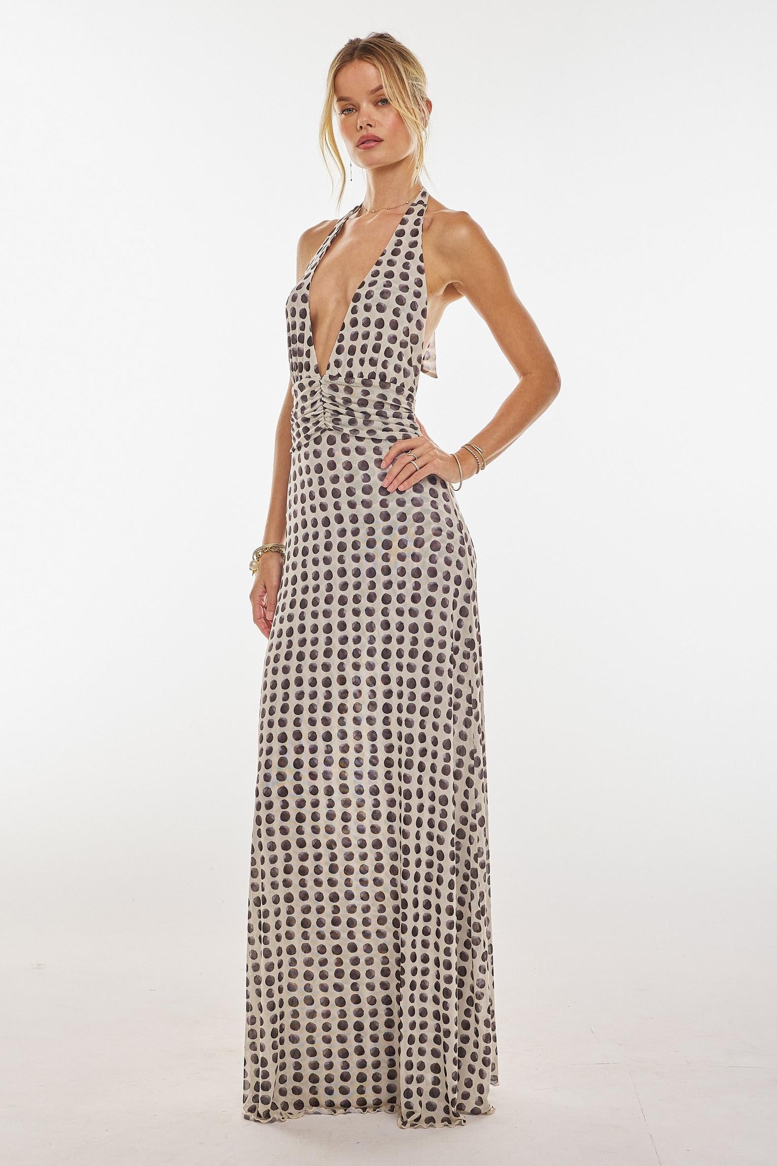 Camoni Polka Dot Diary Maxi Dress-ROVOLE