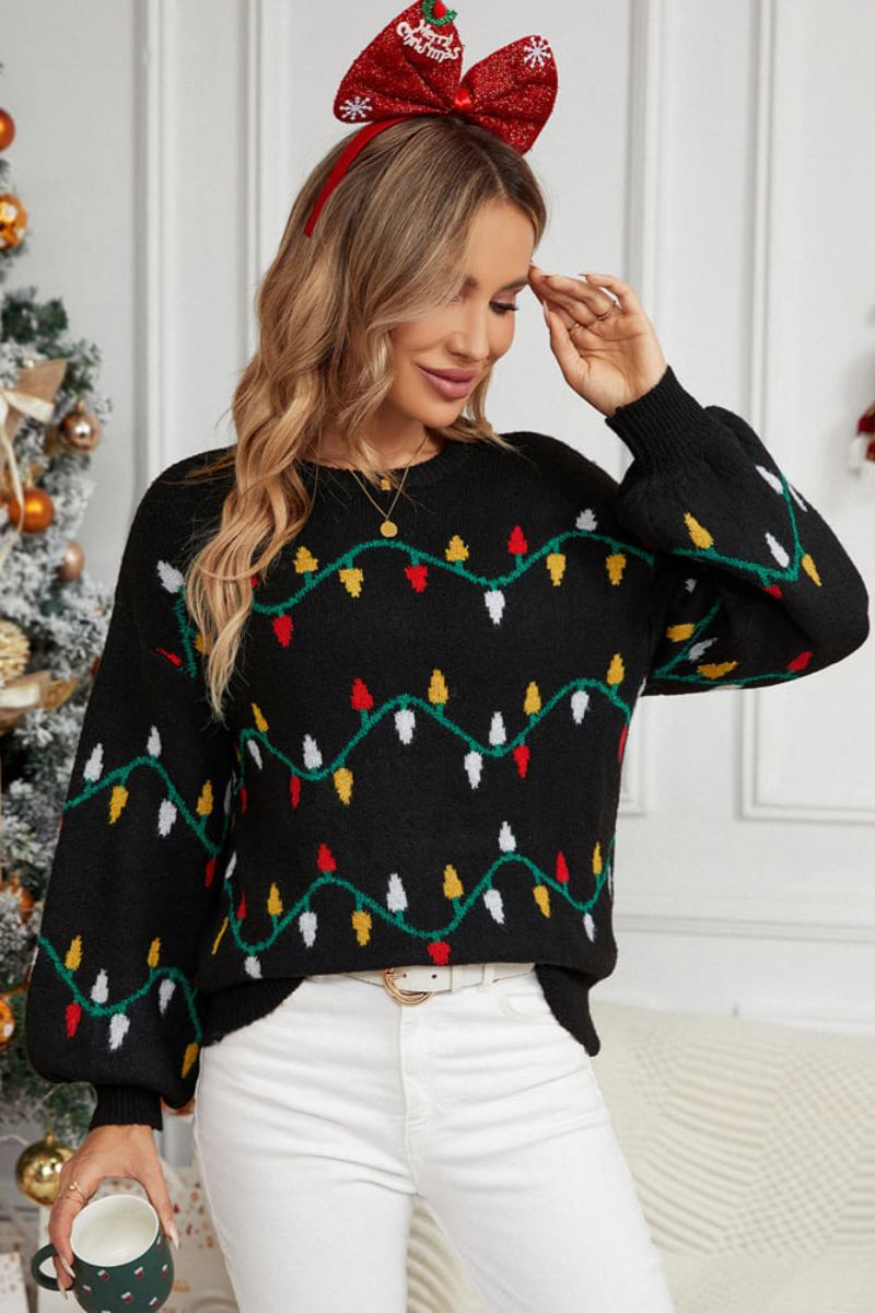 Casual Crewneck Embroidered Knit Sweater – Colorful String-ROVOLE