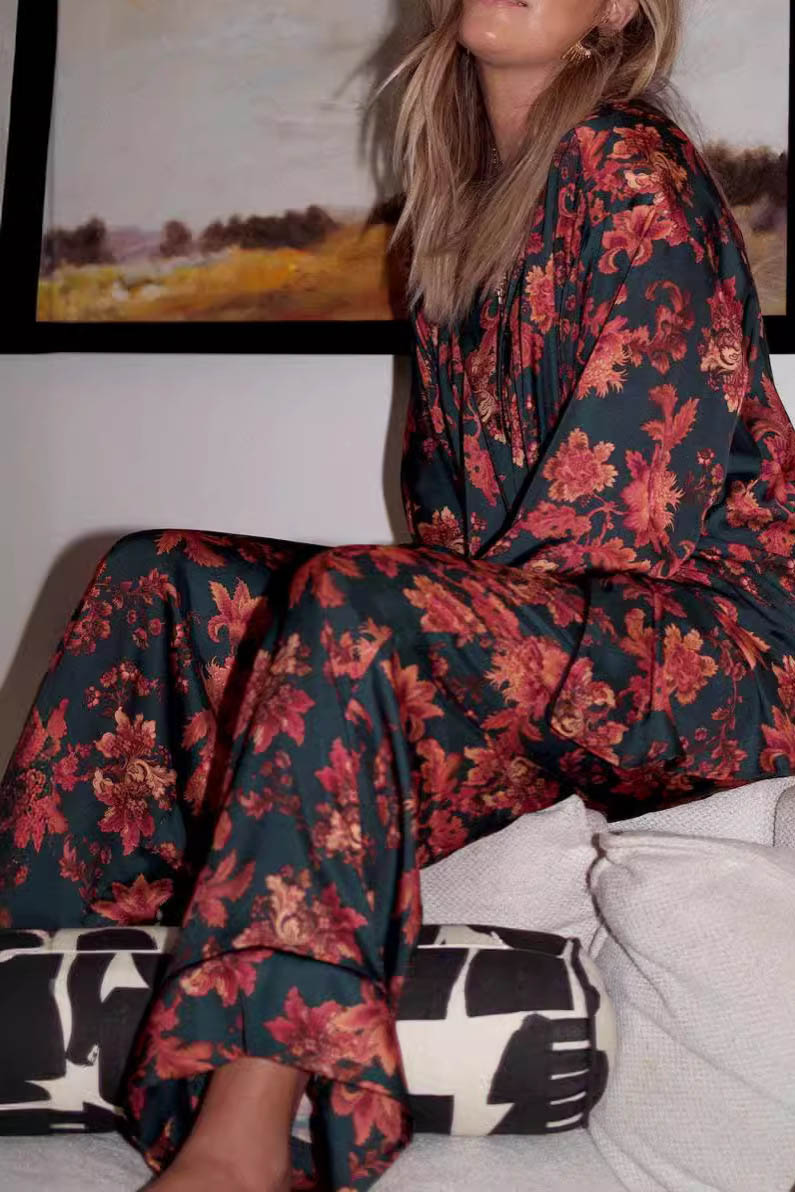 Floral Satin Pajama Set-ROVOLE