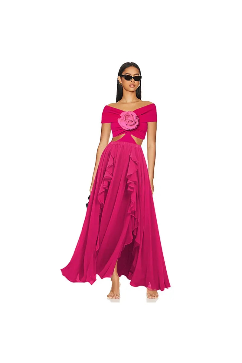 Floral Appliqué Cutout One Piece Swimsuit Set-ROVOLE