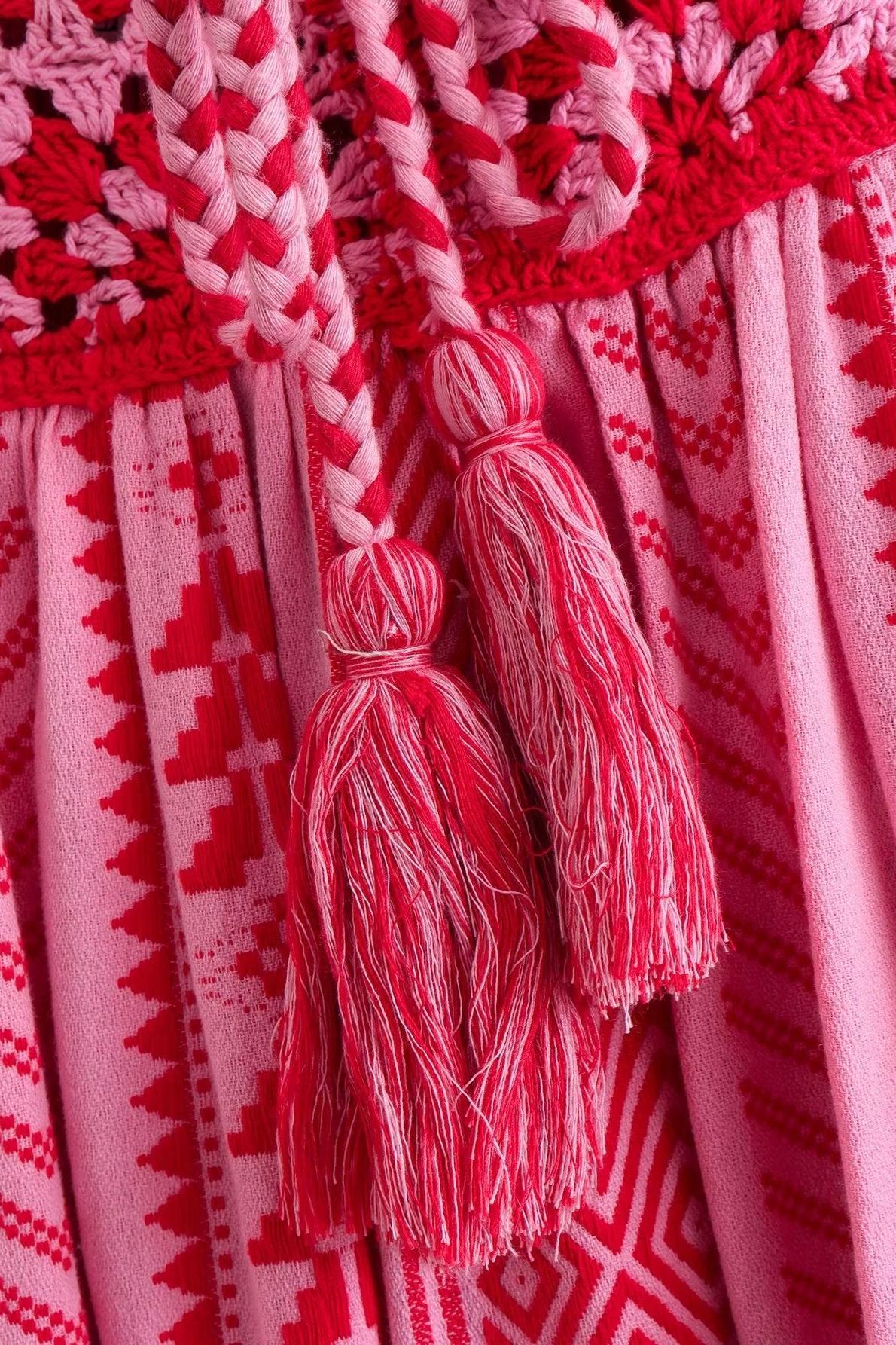 Naomi Printed Embroidered Lace Up Cami Midi Dress-ROVOLE