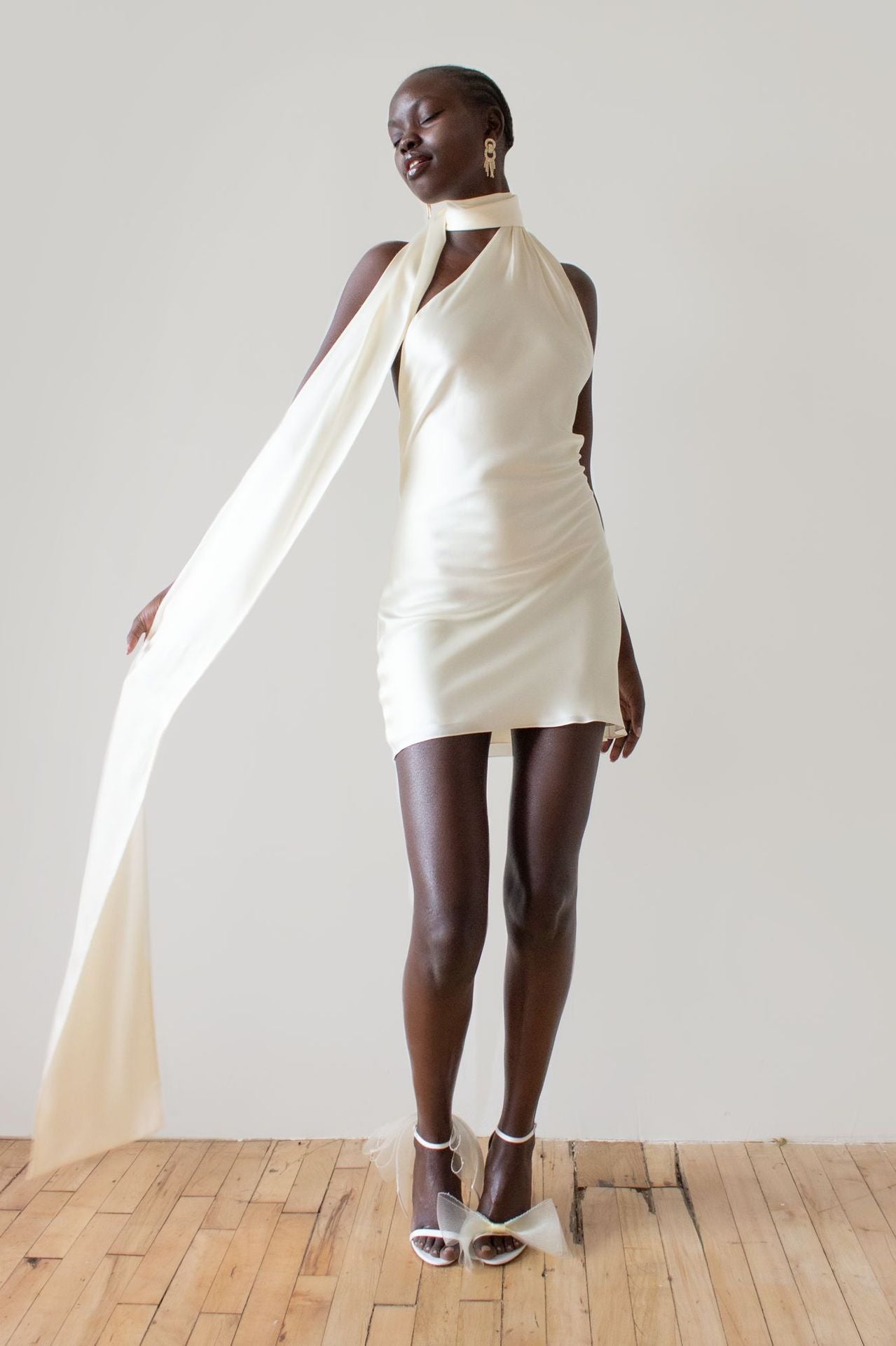 Backless Halter Satin Mini Dress-ROVOLE