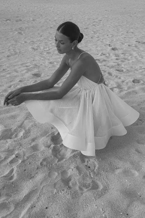 Flared Hem Deep V Backless Mini Dress-ROVOLE