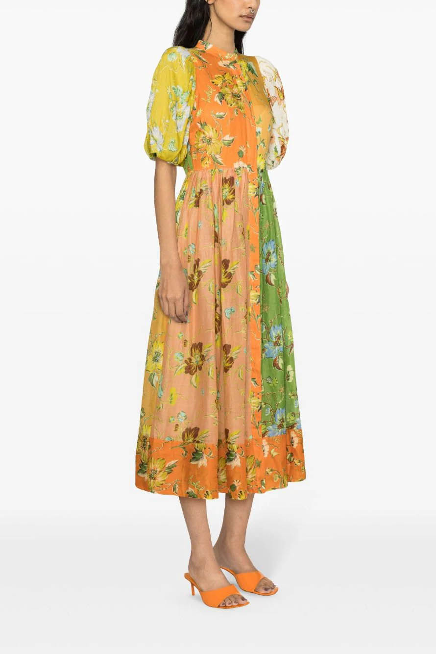 Floral Interlude Puff Sleeve Midi Dress-ROVOLE