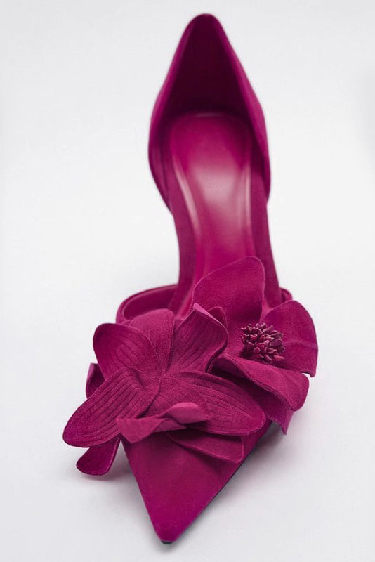 Flower Embellished Pointed High Heels-ROVOLE