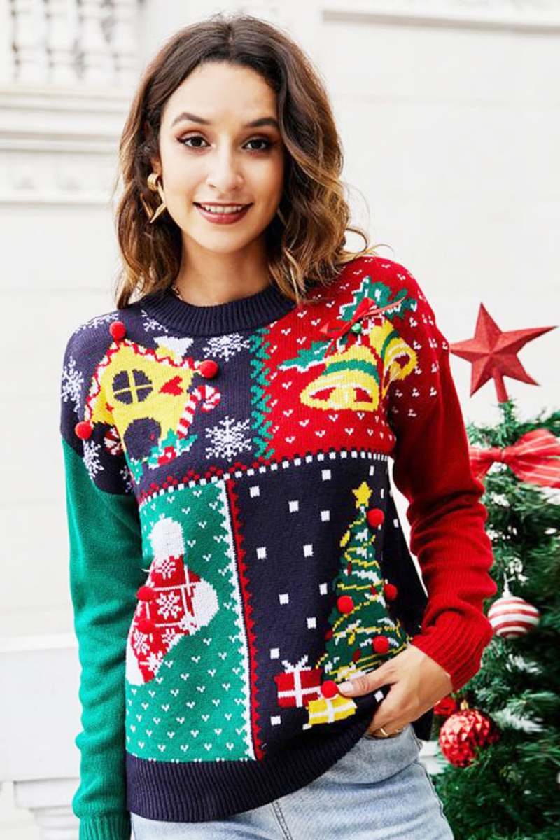 Snowflake Christmas Tree Pullover Knit Sweater-ROVOLE