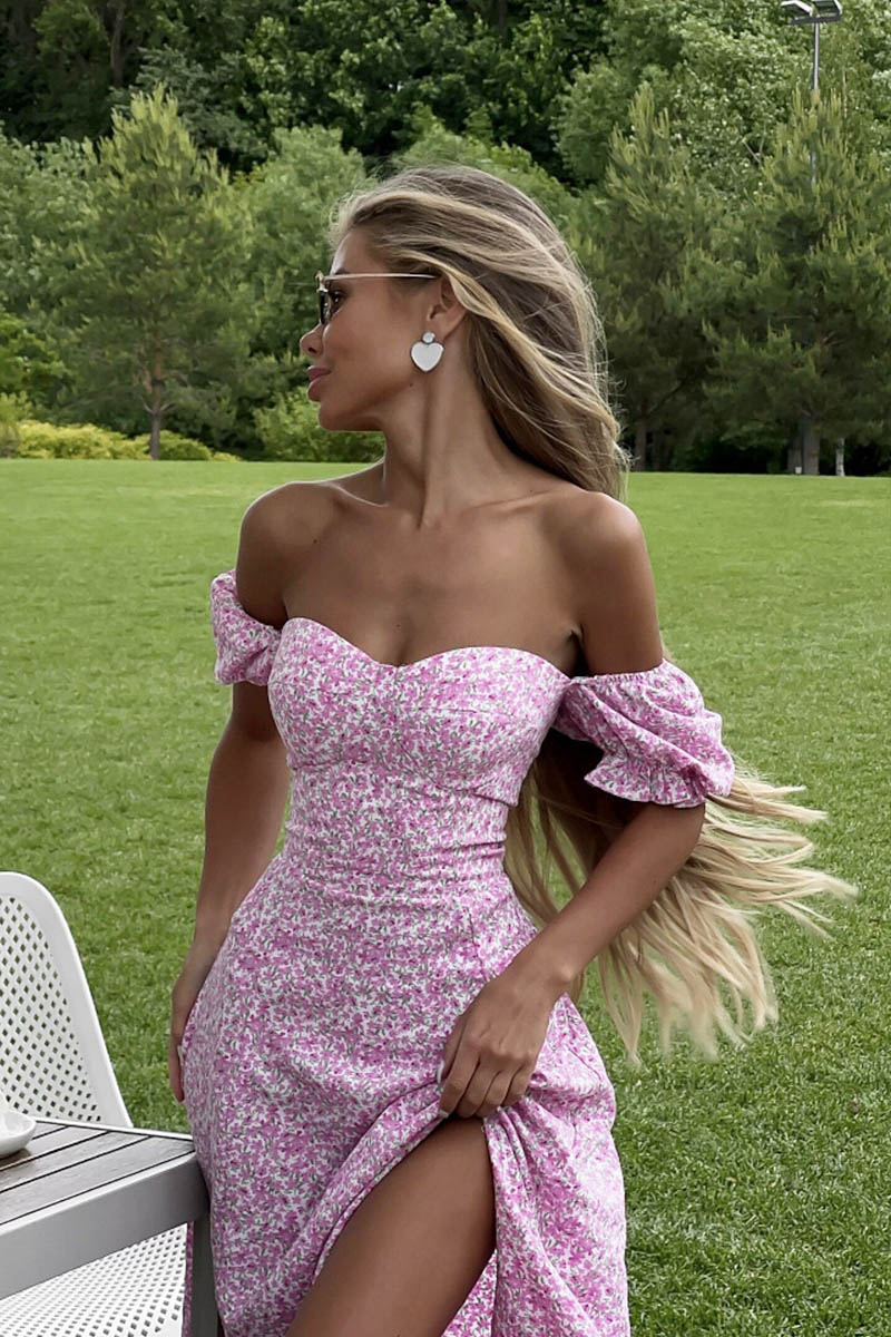 Chic U-Neck Floral Midi Dress-ROVOLE