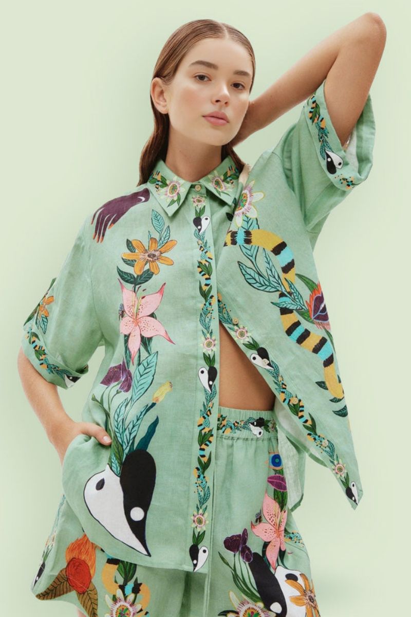 Unique Ethnic Print Loose Shirt And Shorts Set-ROVOLE