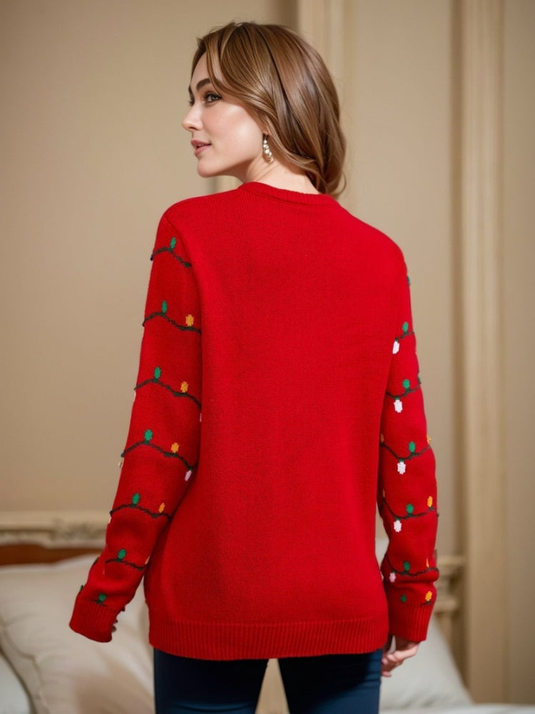 Embroidered Christmas Tree Knit Pullover-ROVOLE