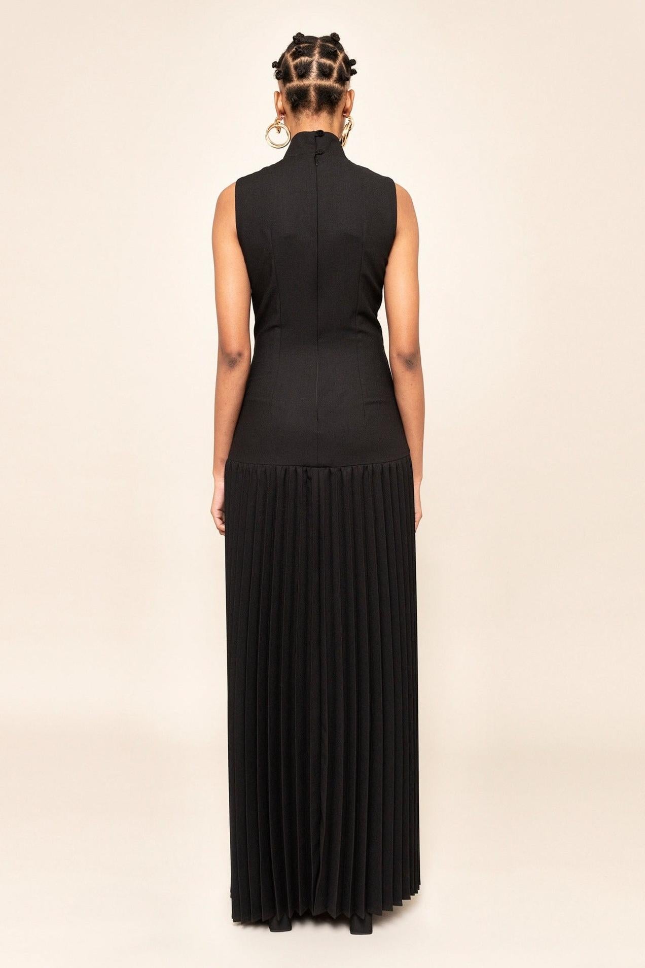 Pleated Cutout Maxi Dress-ROVOLE