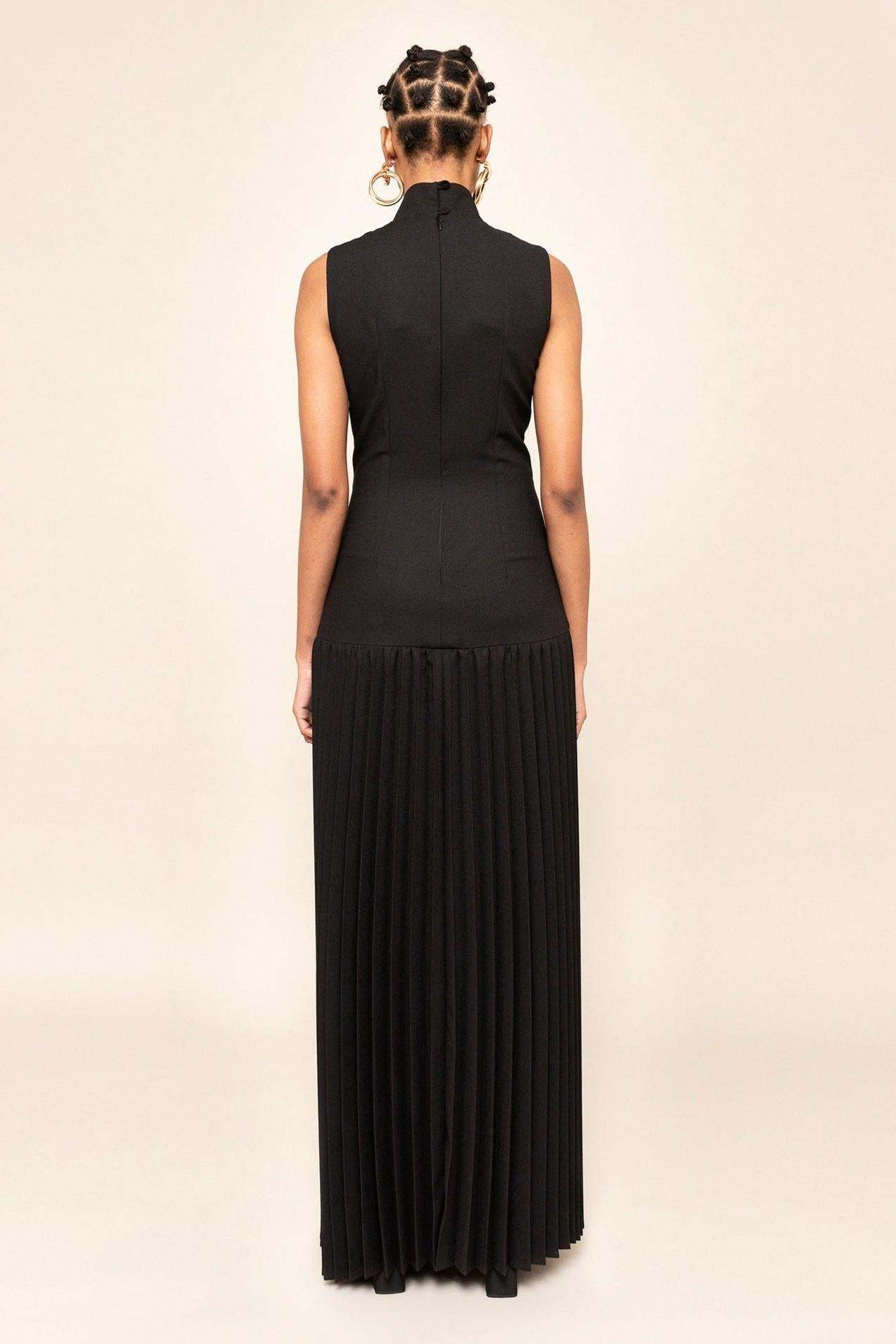 Pleated Cutout Maxi Dress-ROVOLE