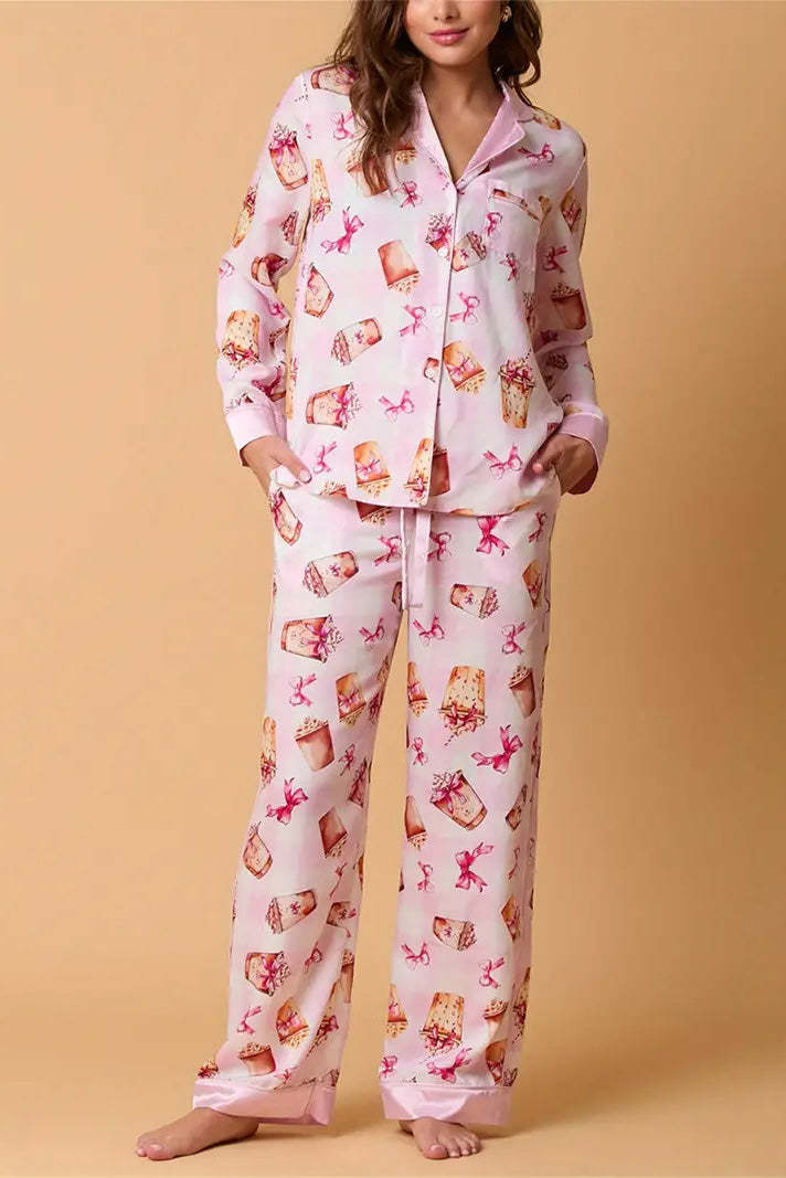 Christmas Festive Stripe Print Pajama Set-ROVOLE