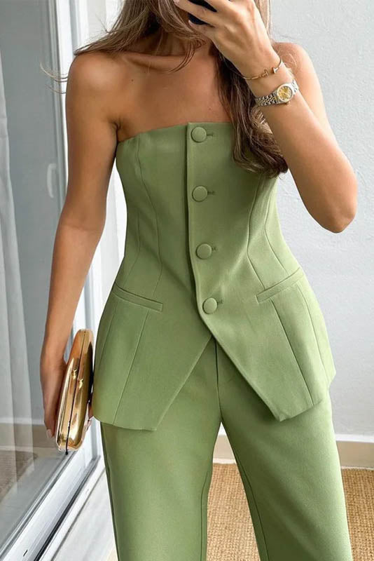 Commute Style Blazer Tube Top Set-ROVOLE