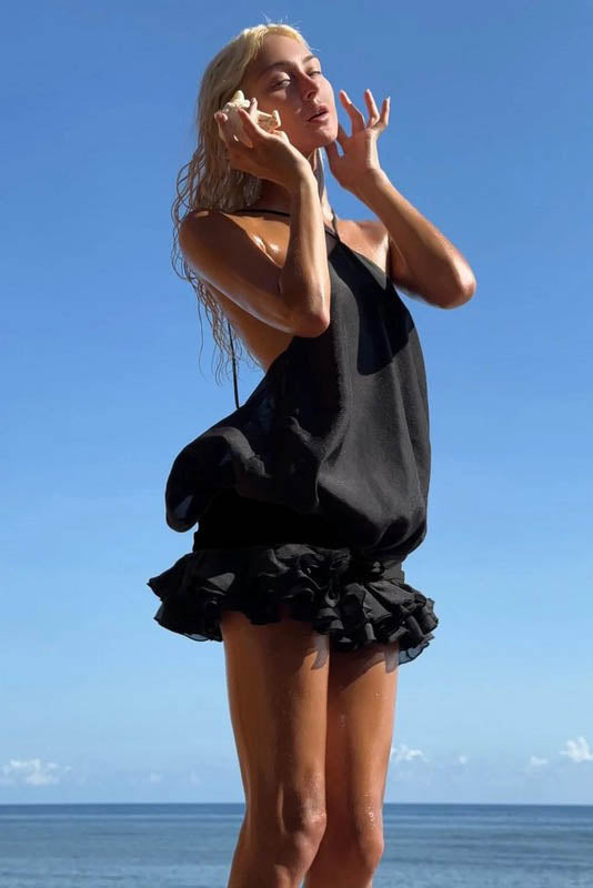 Coastal Kiss Halter Backless Mini Dress-ROVOLE