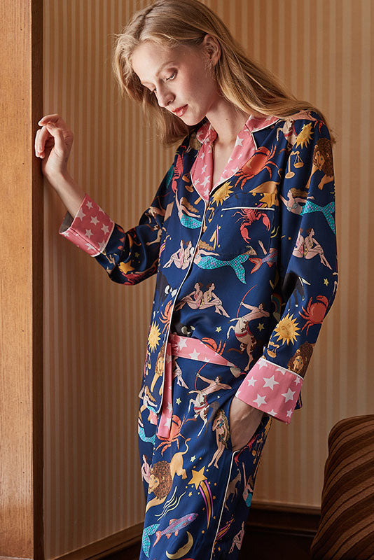 Blue Constellation Long Sleeve Pajama Set-ROVOLE